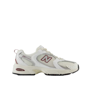 New Balance 530 Blancas con Detalles Burdeos