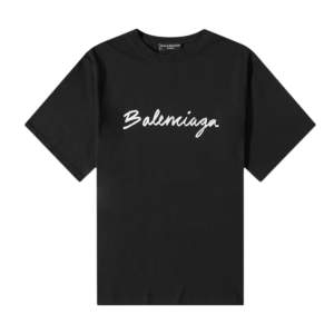 Camiseta Balenciaga Logo Script Blanca y Negra – Camiseta Oversize