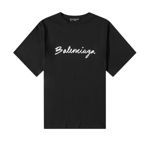 Camiseta Balenciaga Logo Script Blanca y Negra – Camiseta Oversize
