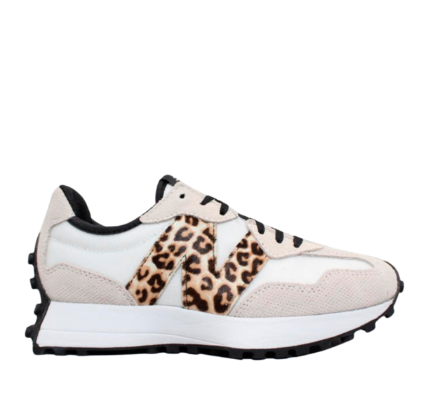 New Balance 327 Blancas y Beige con Detalle Leopardo