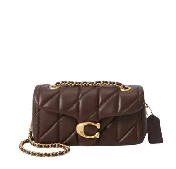 Coach Tabby Quilted Shoulder Bag Marrón con Cadena Dorada