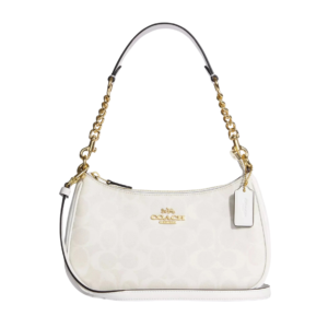 Coach Teri Shoulder Bag en Signature Canvas Blanco con Cadena Dorada