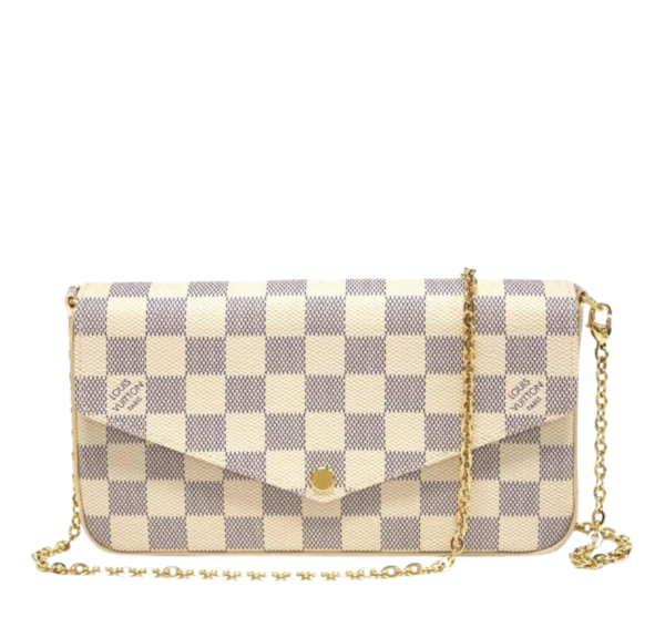Louis Vuitton Félicie Pochette Damier Azur con Cadena Dorada