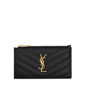 Saint Laurent Monogram Negra Acolchada con Logo Dorado