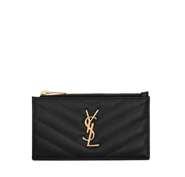 Saint Laurent Monogram Negra Acolchada con Logo Dorado