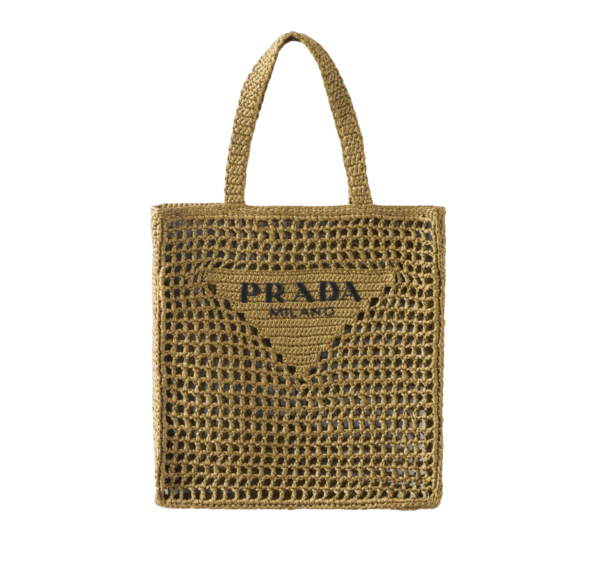 Bolso Tote Prada de Rafia Natural Logo Milano