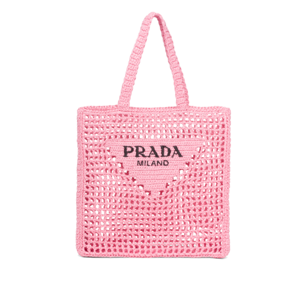 Bolso Tote Prada de Rafia Rosa Logo Milano