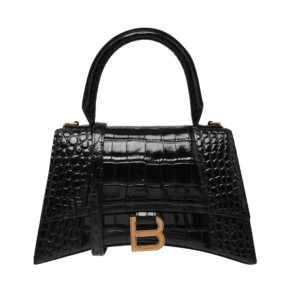 Balenciaga Hourglass Negro Efecto Cocodrilo Logo Dorado