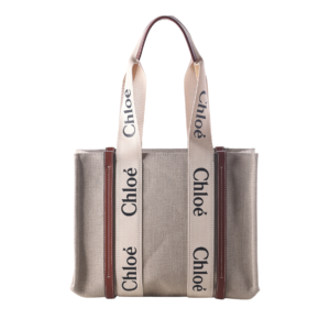 Tote Chloé de lona beige con asas logotipada